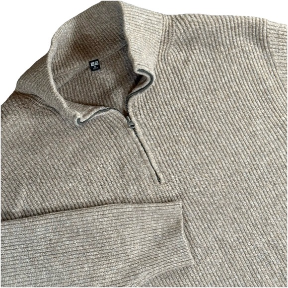 Uniqlo Other - Uniqlo Mens XL Preppy Beige Ribbed Knit 1/4 Zip Sweater